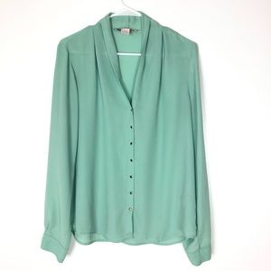 Love 21 Mint Green Long Sleeve Blouse L Snap Front
